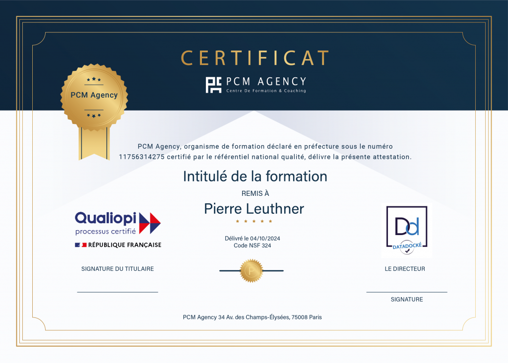 Certificat PCM Agency - PCM Agency - Agence Marketing Digital
